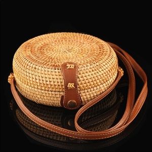 Handmade Straw Mini Circle Crossbody bag